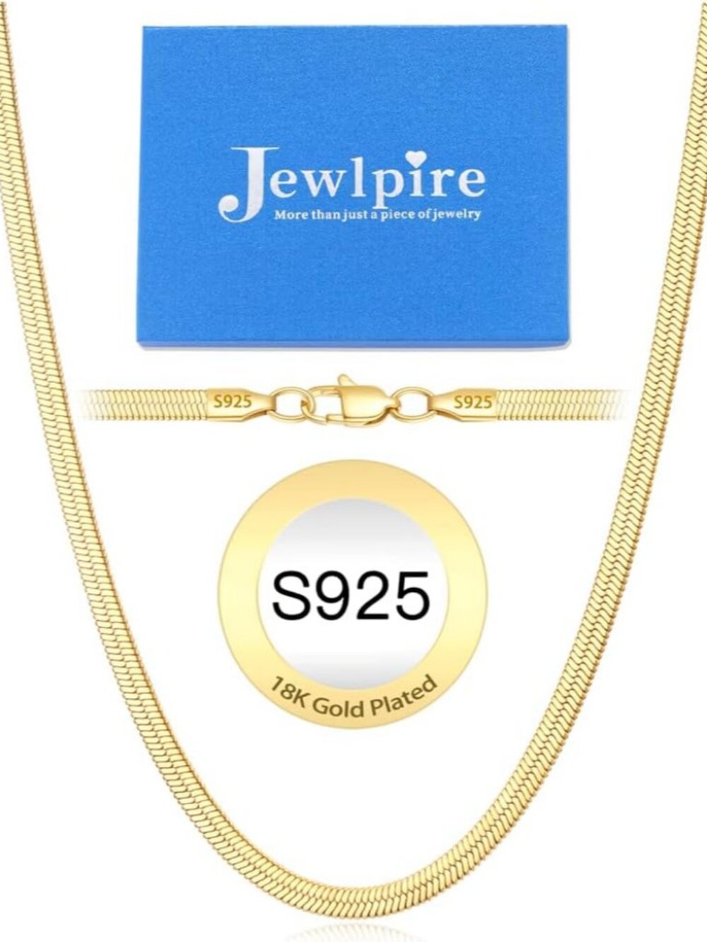 18K Gold Plated 925 Sterling Silver Herringbone Necklace for Women, 3mm/4mm/5mm